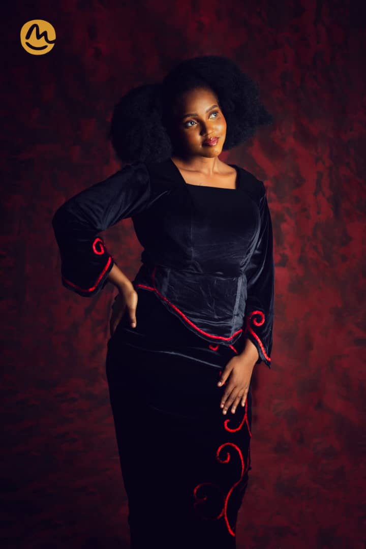 Black Suede Red Embroidered Top and Long Skirt
