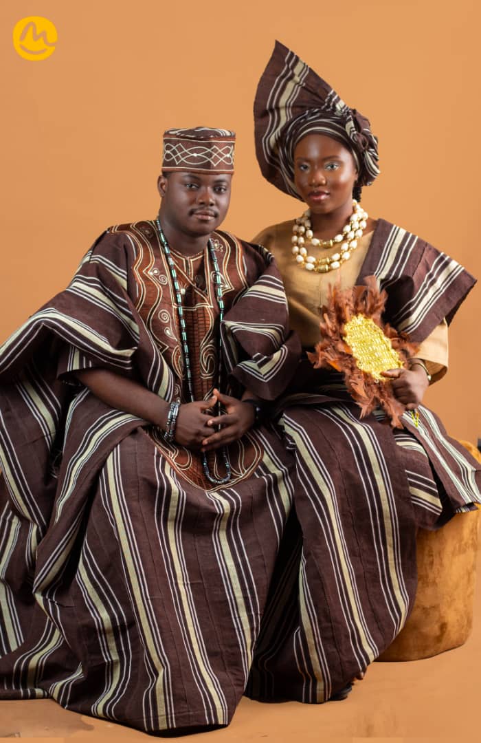 Brown Aso-Oke Agbada, Aso-Oke Top & Trouser, Fila