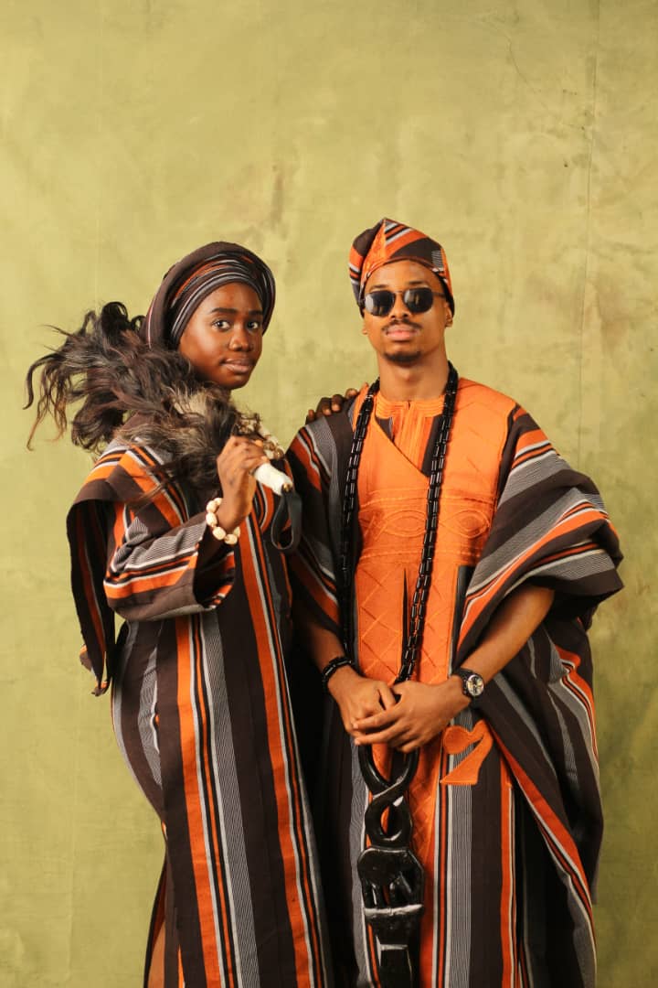 Brown & Orange Aso-Oke Agbada, Aso-Oke Senator, Fila