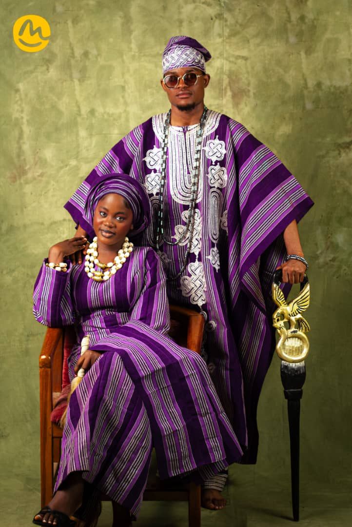 Purple Aso-Oke Gown, Ipele and Gele