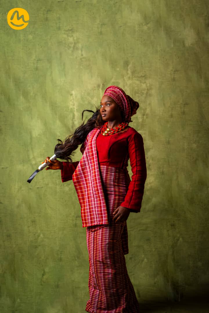 Red Aso-Oke Gown, Ipele & Gele