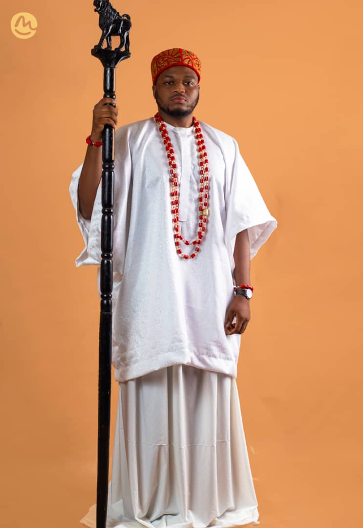 Red Beaded Aso-Oke Gown, Gele & Ipele