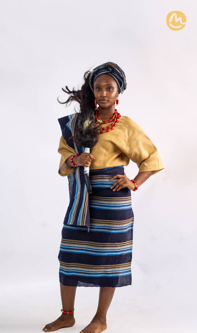 Royal Blue Aso-Oke Iro, Ipele (Shoulder) & Gele + Gold Coloured Iro