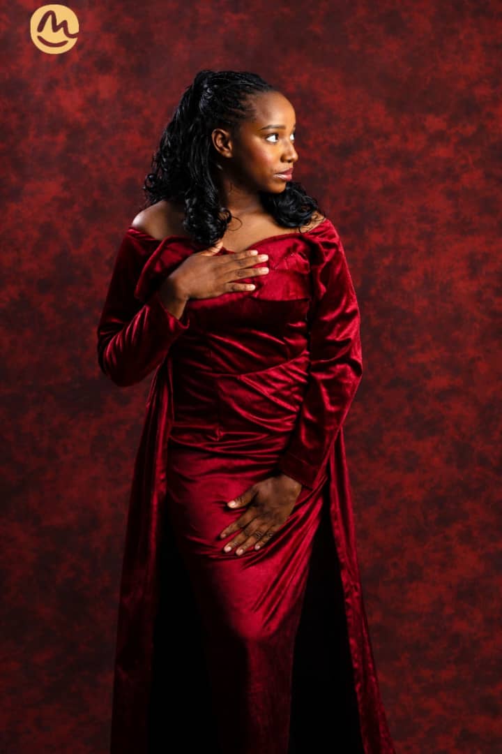 Wine Suede Long Gown (Corset) + Cape